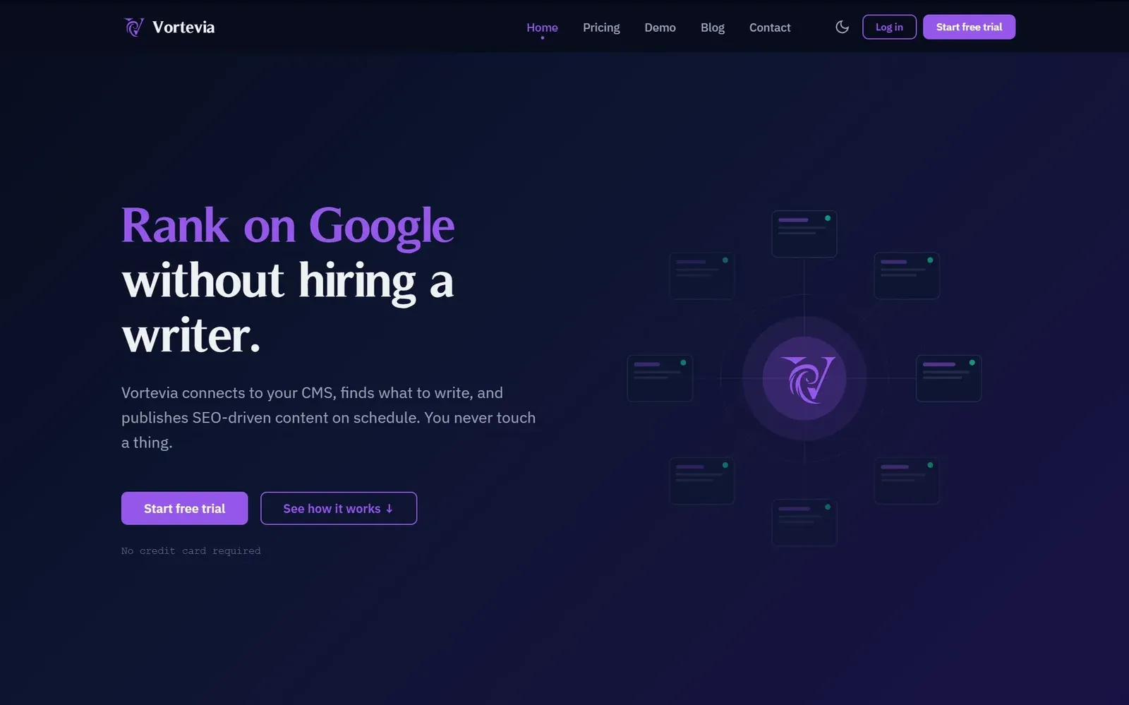 Vortevia homepage hero - Rank on Google without hiring a writer