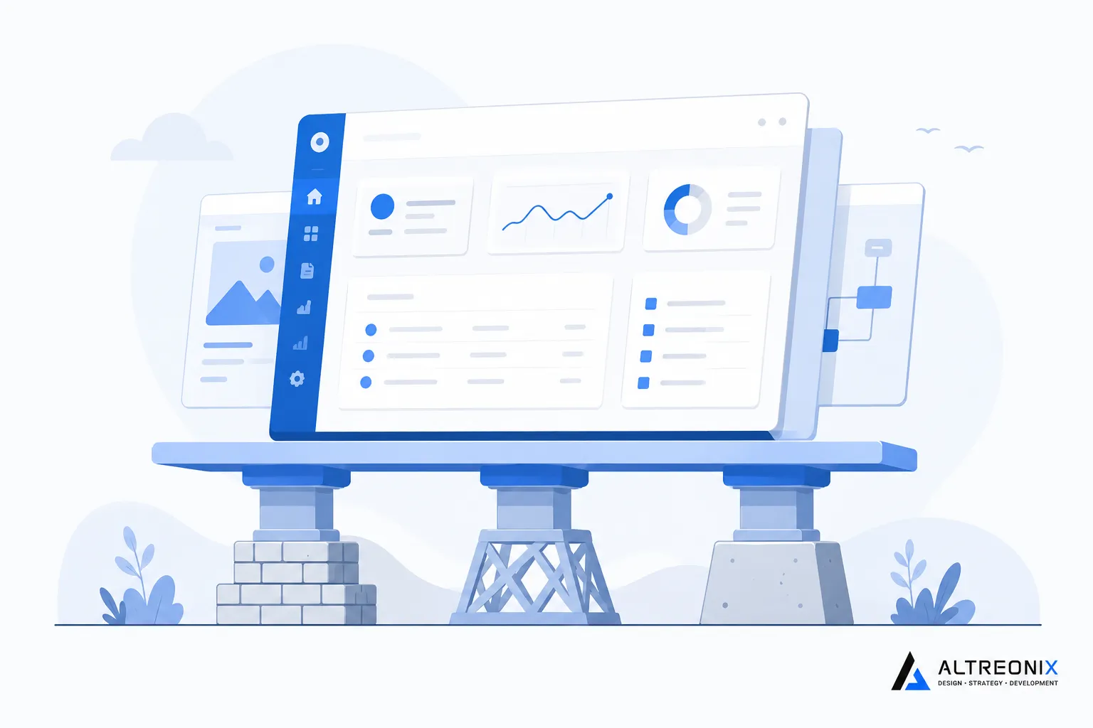 Illustration of a stable, well-anchored structure built on a no-code platform, symbolizing a durable long-term choice