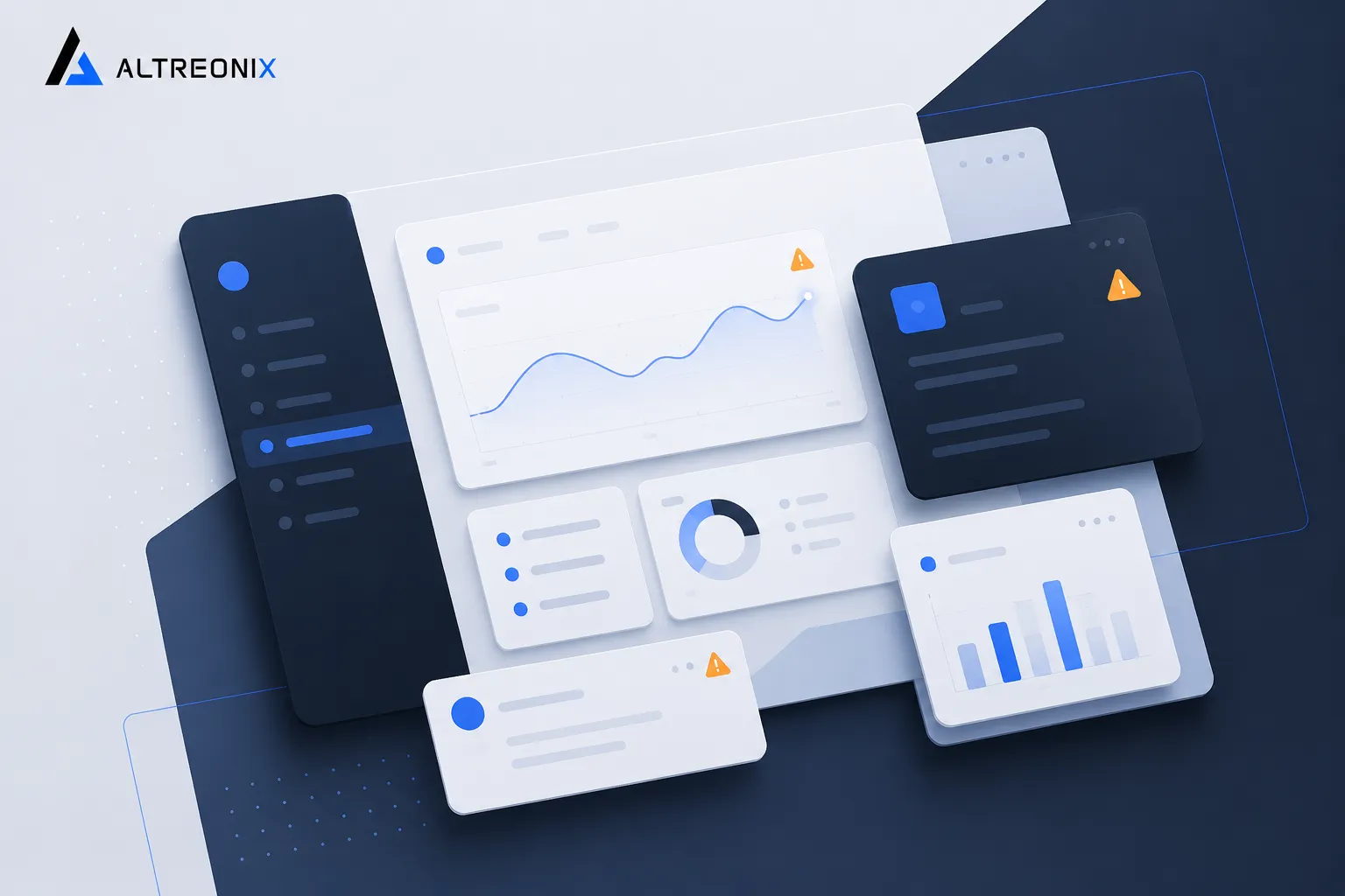 Illustration of a business dashboard with warning indicators, symbolizing signs a no-code platform has become a limitation